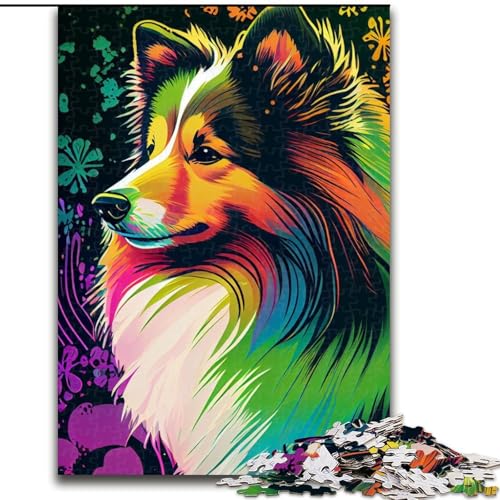 Puzzle 1000 Teile für Teenager, Shetland Sheepdog, Farbe, Spielzeug, Denkspiel, stärkt die Liebe zwischen Paaren, für Kinder ab 14 Jahren (Größe 26x38cm) von NBDSOYEWO