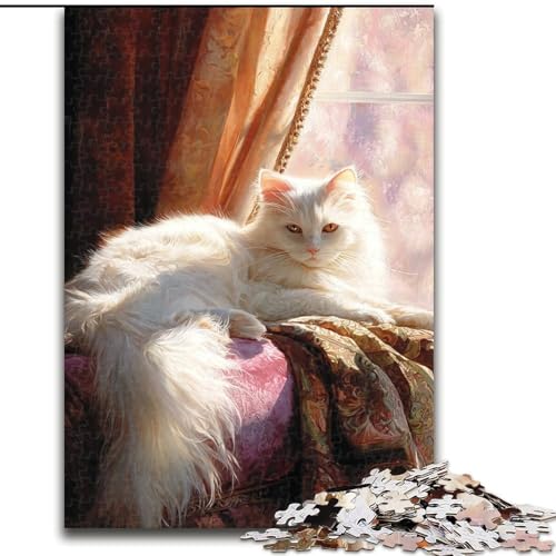 Puzzle 1000 Teile für Teenager, weiße Katze, für Kinder ab 14 Jahren, Lernspiel, Herausforderung, Spielzeug, Geschenk zum Geburtstag (Größe 26x38cm) von NBDSOYEWO
