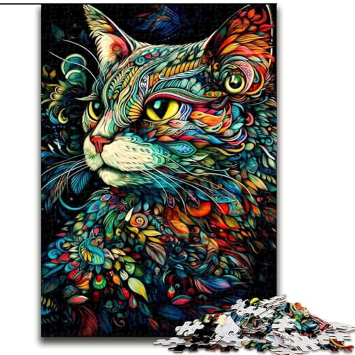 Puzzle 1000 Teile für Teenager Bunte Katze+, Spielzeug-Intellektuelles Spiel zur Stärkung der Liebe zwischen Paaren, für Kinder ab 14 Jahren (Größe 26x38cm) von NBDSOYEWO