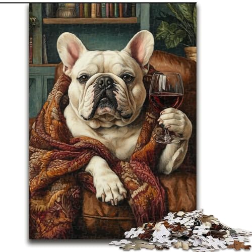 Puzzle 1000 Teile für Teenager-Geschenke, Bulldogge auf dem Sofa, Spielzeug, intellektuelles Spiel, stärkt die Liebe zwischen Paaren, für Kinder ab 14 Jahren (Größe 50x75cm) von NBDSOYEWO