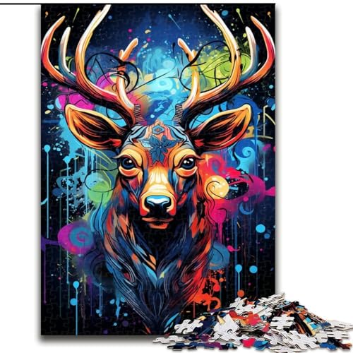 Puzzle für Erwachsene, 1000 Graffiti-Hirsche, aus Holz, für Jugendliche ab 14 Jahren, Heimdekoration, 50x75cm, als Geburtstags-, Urlaubs-, Weihnachts Puzzle für Erwachsene, 1000 Graffiti-Hirsche, aus Holz, für Jugendliche ab 14 Jahren, Heimdekoration, 50x75cm, als Geburtstags-, Urlaubs-, Weihnachts von NBDSOYEWO