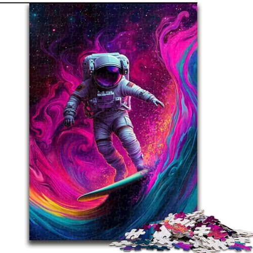Puzzle für Erwachsene, 1000 Teile, Astronauten-Weltraum-Surfen, Dekomprimierendes intellektuelles Lernspielzeug, Geburtstagsgeschenk, Geschenke (Größe 26x38cm) von NBDSOYEWO