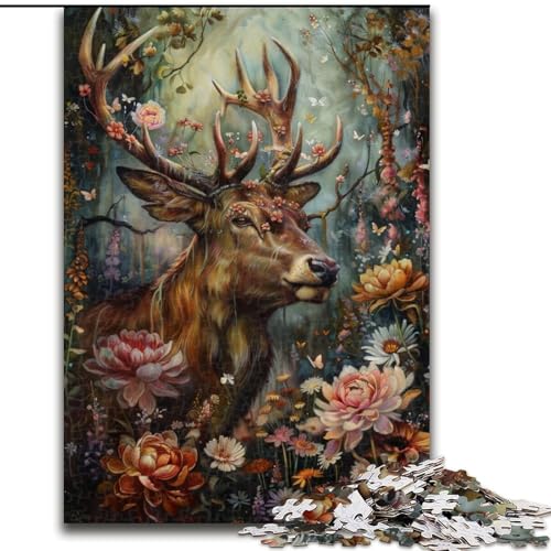 Puzzle für Erwachsene, 1000 Teile, Blumen- und Hirsch-Puzzle, Familienaktivitätsspiel für Teenager, anspruchsvolles Denkspiel, 50x75cm von NBDSOYEWO