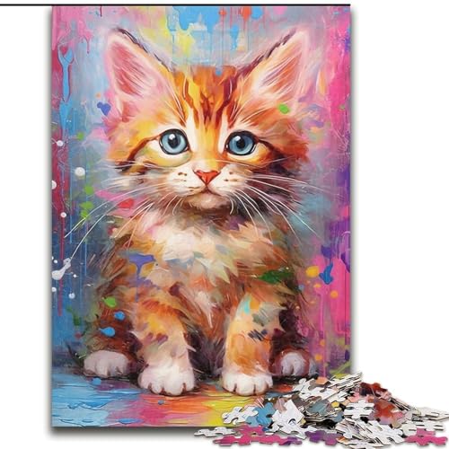 Puzzle für Erwachsene, 1000 Teile, Bunte Katze mit Blumen-Puzzle, anspruchsvolles Denkspiel, Familienaktivität, Heimdekoration, (Größe: 26x38cm) von NBDSOYEWO