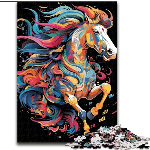 Puzzle für Erwachsene, 1000 Teile, Bunte Pferde, anspruchsvolles Denkspiel für Teenager, perfekt als Heimdekoration oder Geschenk (Größe: 26x38cm) von NBDSOYEWO