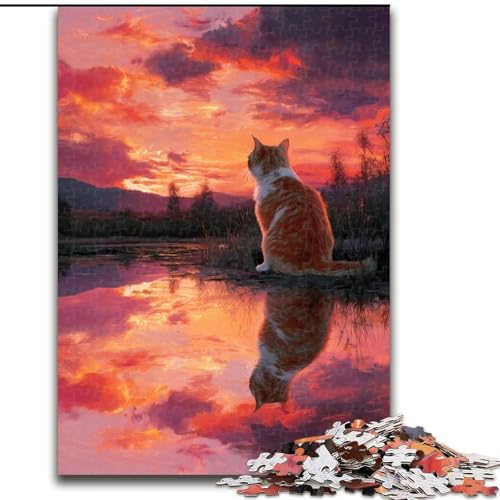 Puzzle für Erwachsene, 1000 Teile, Katze im Sonnenuntergang, Dekomprimierendes intellektuelles Lernspielzeug, Geburtstagsgeschenk, Geschenke (Größe 50x75cm) von NBDSOYEWO