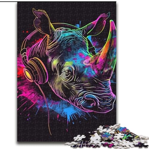 Puzzle für Erwachsene, 1000 Teile, Nashorn mit Kopfhörern, aus Holz, Kinder ab 14 Jahren, 50x75cm, für Teenager und Familienspaß Puzzle für Erwachsene, 1000 Teile, Nashorn mit Kopfhörern, aus Holz, Kinder ab 14 Jahren, 50x75cm, für Teenager und Familienspaß von NBDSOYEWO