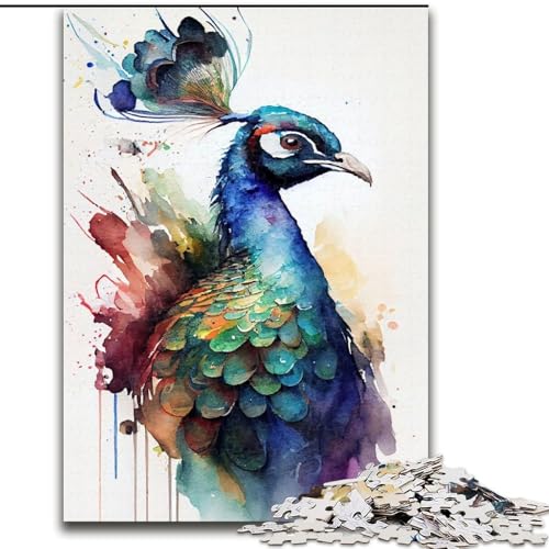 Puzzle für Erwachsene, 1000 Teile, Pfauen-Aquarell, für und ab 14 Jahren, pädagogisches Lernspielzeug, Familienspiele, Geburtstagsgeschenk (Größe 26x38cm) von NBDSOYEWO