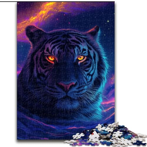 Puzzle für Erwachsene, 1000 Teile, Schwarze Tigeraugen Glitzern vor einem Puzzle, anspruchsvolles Denkspiel, Familienaktivität, Heimdekoration, (Größe: 26x38cm) von NBDSOYEWO