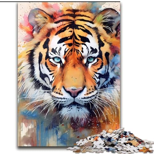 Puzzle für Erwachsene, 1000 Teile, Tiger-Aquarelle, Quizspiel, Wanddekoration, einzigartige Geburtstags (Größe 26x38cm) von NBDSOYEWO