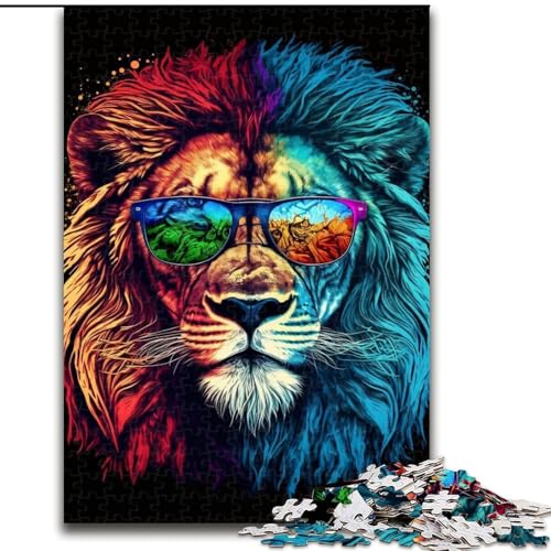 Puzzle für Erwachsene, 1000 Teile, bunter Löwe mit Brille, anspruchsvolles Denkspiel, Familienaktivität, Heimdekoration, (Größe: 26x38cm) von NBDSOYEWO
