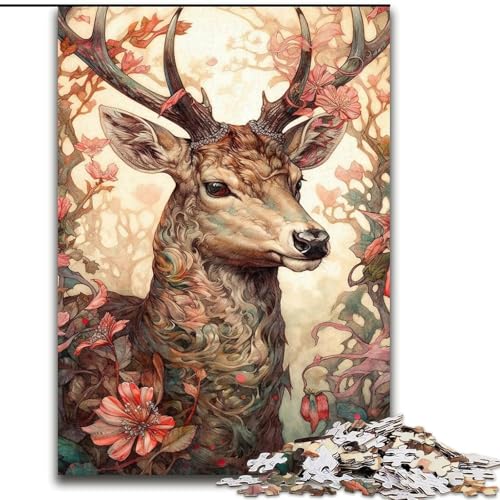 Puzzle für Erwachsene, 1000 Teile, farbenfrohes Hirsch-mit-Blumen-Puzzle, anspruchsvolles Denkspiel, Familienaktivität, Heimdekoration, (Größe: 26x38cm) von NBDSOYEWO