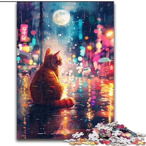 Puzzle für Erwachsene, 1000 Teile, orangefarbene Katze sitzt auf der Straße, anspruchsvolles Denkspiel, Familienaktivität, Heimdekoration, (Größe: 26x38cm) von NBDSOYEWO