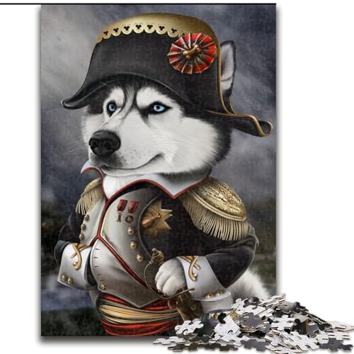 Puzzle für Erwachsene, 1000 Teile, schwierig, Husky-Hund, Kaiser Napoleon, Dekomprimierendes intellektuelles Lernspielzeug, Geburtstagsgeschenk, Geschenke (Größe 26x38cm) von NBDSOYEWO