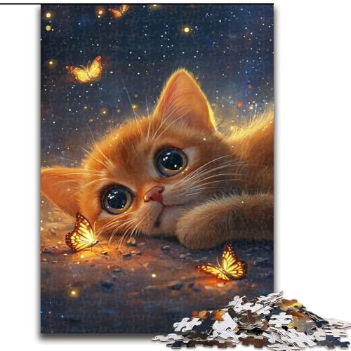 Puzzle für Erwachsene, 1000 Teile, schwierig, Schmetterling und Katze, Dekomprimierendes intellektuelles Lernspielzeug, Geburtstagsgeschenk, Geschenke (Größe 26x38cm) von NBDSOYEWO