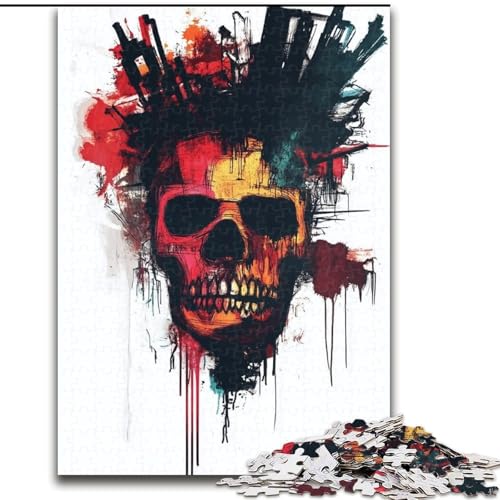 Puzzle für Erwachsene, 1000 Teile, schwieriger Totenkopf im Basquiat-Stil, Dekomprimierendes intellektuelles Lernspielzeug, Geburtstagsgeschenk, Geschenke (Größe 50x75cm) von NBDSOYEWO
