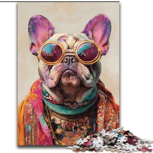 Puzzle für Erwachsene, 1000 Teile, schwieriges Mops-Ölgemälde, dekomprimierendes intellektuelles Lernspielzeug, Geburtstagsgeschenk, Geschenke (Größe 50x75cm) von NBDSOYEWO