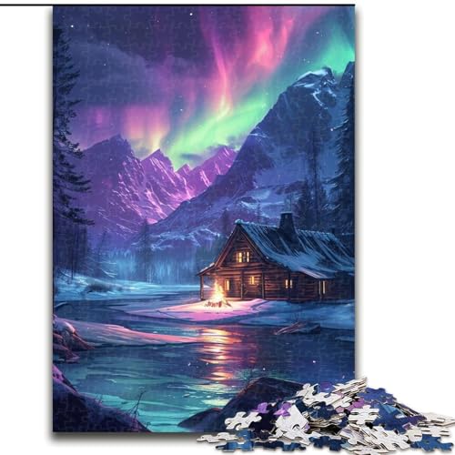 Puzzle für Erwachsene, 1000 Teile „Aurora Borealis über Schnee“, anspruchsvolles Denkspiel, Familienaktivität, Heimdekoration, (Größe: 26x38cm) von NBDSOYEWO