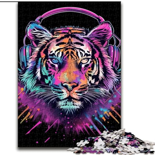 Puzzle für Erwachsene, 1000 Tiger mit Kopfhörern, anspruchsvolles Denkspiel für Teenager, perfekt als Heimdekoration oder Geschenk (Größe: 26x38cm) von NBDSOYEWO