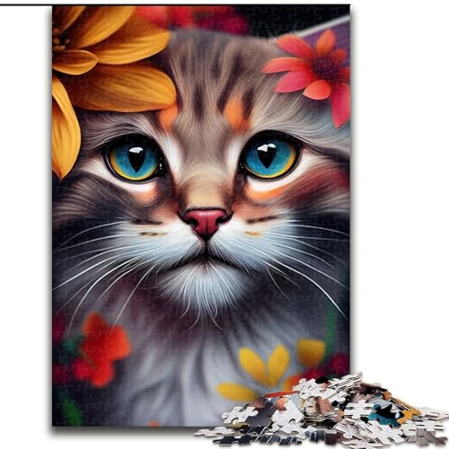 Puzzle für Erwachsene, 1000 süße Katzengesichtsblumen, für und ab 14 Jahren, pädagogisches Lernspielzeug, Familienspiele, Geburtstagsgeschenk (Größe 50x75cm) von NBDSOYEWO