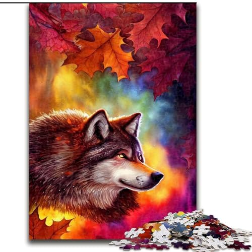 Puzzle für Erwachsene, 1000-teiliges Blatt- und Wolf-Puzzle, anspruchsvolles Denkspiel, Familienaktivität, Heimdekoration, (Größe: 26x38cm) von NBDSOYEWO