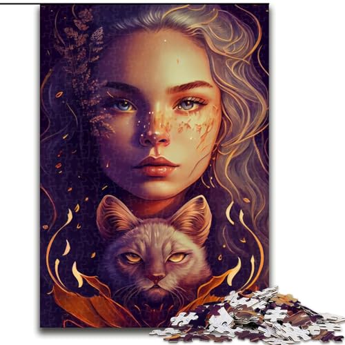 Puzzle für Erwachsene, 1000-teiliges Mädchen mit Katze, anspruchsvolles Denkspiel, Familienaktivität, Heimdekoration, (Größe: 26x38cm) von NBDSOYEWO