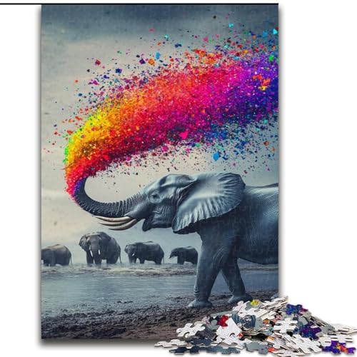Puzzle für Erwachsene, 1000-teiliges Puzzle, Regenbogen-Rauchelefant, Quizspiel zur Stärkung der Liebe zwischen Paaren für Kinder ab 14 Jahren (Größe 26x38cm) von NBDSOYEWO