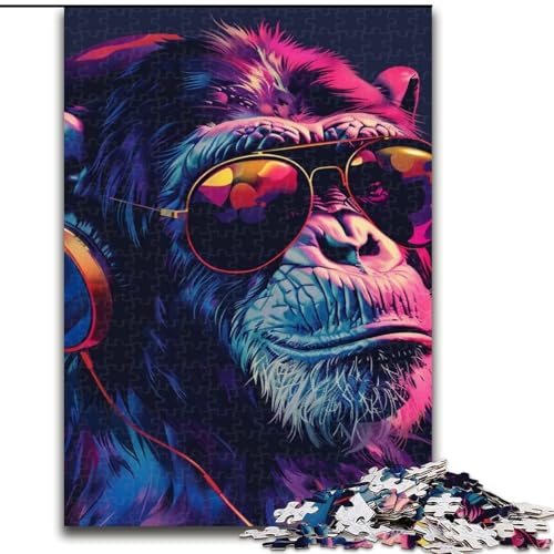 Puzzle für Erwachsene, 1000-teiliges Puzzle, Schimpanse mit Sonnenbrille, Quizspiel, Wanddekoration, einzigartige Geburtstags (Größe 50x75cm) von NBDSOYEWO