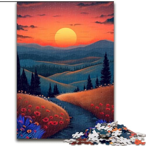 Puzzle für Erwachsene, 1000-teiliges Puzzle „Sonnenuntergang auf der Straße“, anspruchsvolles Denkspiel, Familienaktivität, Heimdekoration, (Größe: 26x38cm) von NBDSOYEWO