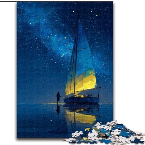 Puzzle für Erwachsene, 1000-teiliges Puzzle Boot segelt unter dem Sternenhimmel, Quizspiel, Wanddekoration, einzigartige Geburtstags (Größe 50x75cm) von NBDSOYEWO