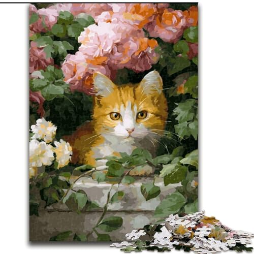 Puzzle für Erwachsene, 1000-teiliges Puzzle Katze im Garten, Quizspiel, Wanddekoration, einzigartige Geburtstags (Größe 50x75cm) von NBDSOYEWO