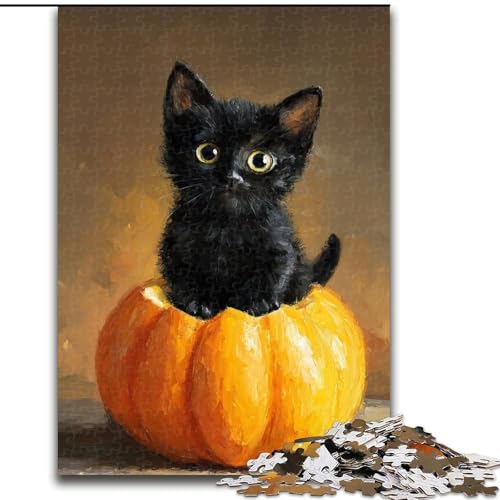Puzzle für Erwachsene, 1000-teiliges Puzzle Kürbis-Schwarze Katze, Quizspiel zur Stärkung der Liebe zwischen Paaren für Kinder ab 14 Jahren (Größe 26x38cm) von NBDSOYEWO