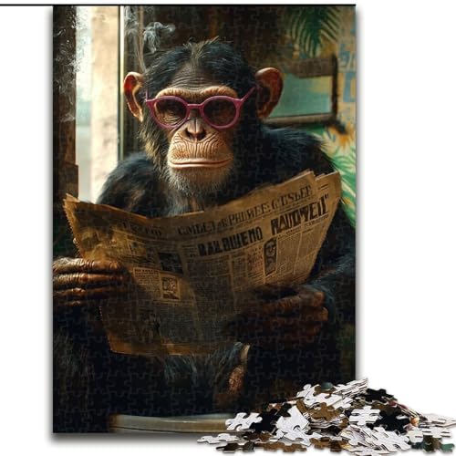 Puzzle für Erwachsene, 1000-teiliges Puzzle Schimpanse liest eine Zeitung, Quizspiel, Wanddekoration, einzigartige Geburtstags (Größe 50x75cm) von NBDSOYEWO