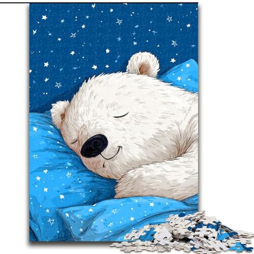 Puzzle für Erwachsene, 1000-teiliges Puzzle Schlafender weißer Teddybär, Quizspiel zur Stärkung der Liebe zwischen Paaren für Kinder ab 14 Jahren (Größe 26x38cm) von NBDSOYEWO