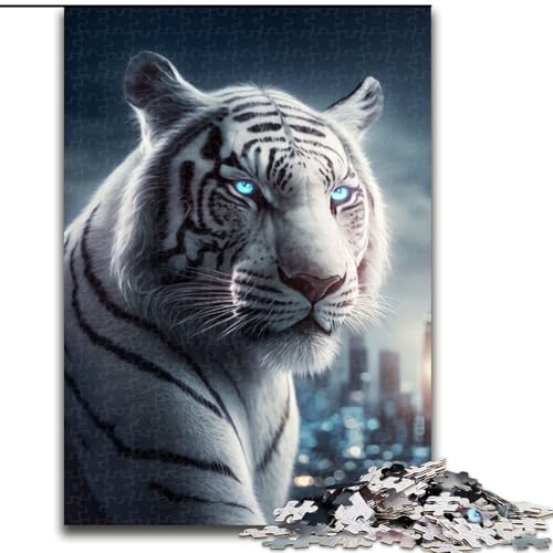 Puzzle für Erwachsene, 1000-teiliges Puzzle Weißer Tiger in der Stadt, Quizspiel zur Stärkung der Liebe zwischen Paaren für Kinder ab 14 Jahren (Größe 50x75cm) von NBDSOYEWO