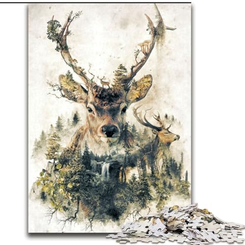 Puzzle für Erwachsene, 1000-teiliges Puzzle mit Hirschen, Quizspiel, Wanddekoration, einzigartige Geburtstags (Größe 26x38cm) von NBDSOYEWO