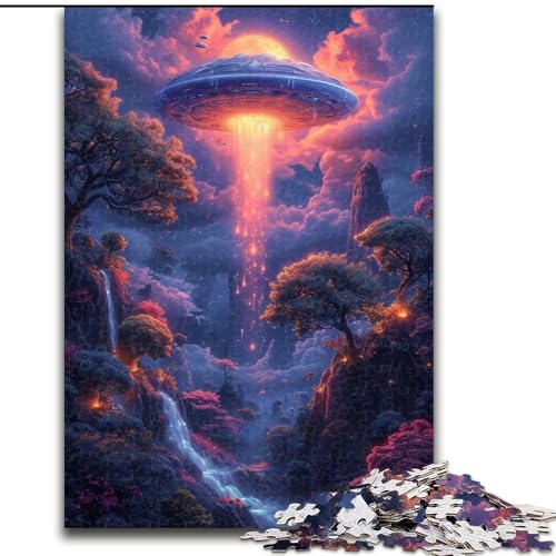 Puzzle für Erwachsene, 1000-teiliges UFO in den Bergwolken, anspruchsvolles Denkspiel, Familienaktivität, Heimdekoration, (Größe: 50x75cm) von NBDSOYEWO