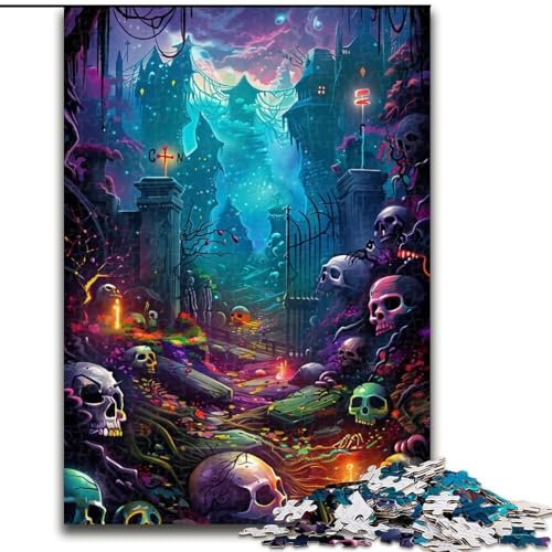 Puzzle für Erwachsene, 1000-teiliges psychedelisches Totenkopf-Straßenpuzzle, perfekt für Teenager, Familienzusammenhalt, Denksportaufgabe und DIY-Geschenk zur Heimdekoration (Größe: 50x75cm) von NBDSOYEWO