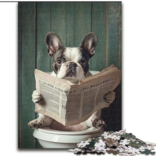 Puzzle für Erwachsene 1000 Bulldogge auf der Toilette, für und ab 14 Jahren, pädagogisches Lernspielzeug, Familienspiele, Geburtstagsgeschenk (Größe 26x38cm) von NBDSOYEWO