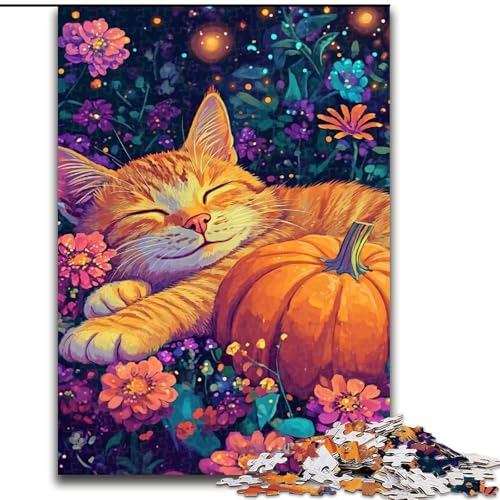 Puzzle für Erwachsene 1000 Katzen schlafen auf Kürbis, für und ab 14 Jahren, pädagogisches Lernspielzeug, Familienspiele, Geburtstagsgeschenk (Größe 50x75cm) von NBDSOYEWO