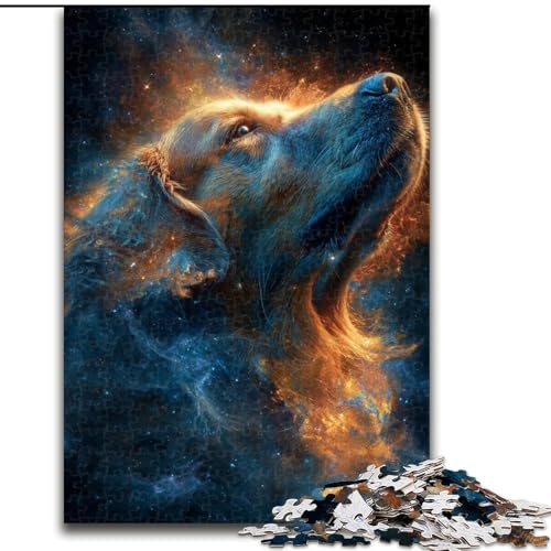 Puzzle für Erwachsene 1000 Weltraum-Golden Retriever, Familienspiel zum Stressabbau, schwierige Herausforderung, stärkt die Liebe zwischen Paaren (Größe 26x38cm) von NBDSOYEWO