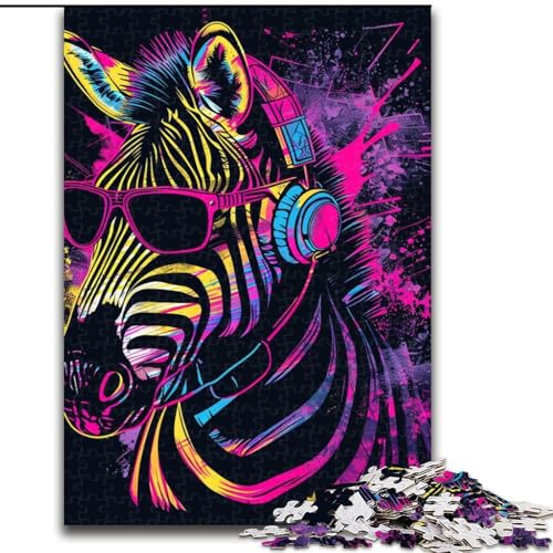 Puzzle für Erwachsene 1000 Zebra mit Kopfhörern. Anspruchsvolles Denkspiel für Teenager, perfekt als Heimdekoration oder Geschenk (Größe: 26x38cm) von NBDSOYEWO