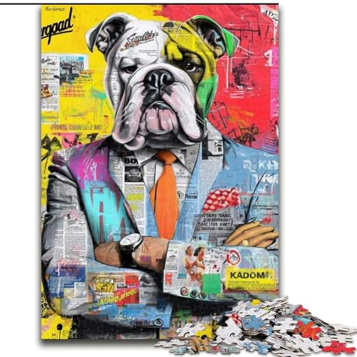 Puzzle für Erwachsene und Jugendliche, 1000 Teile, Bulldog-Gekritzel, geeignet für Kinder ab 14 Jahren, Lernspiele für zu Hause, DIY-Spielzeug, Kunstwerk, Geschenk (Größe 26x38cm) von NBDSOYEWO