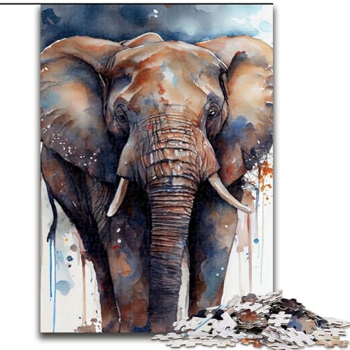 Puzzle für Erwachsene und Jugendliche, 1000 Teile, Elefanten-Aquarell, anspruchsvolles Spiel, Spielzeug, Wanddekoration, einzigartige Geburtstags (Größe 26x38cm) von NBDSOYEWO