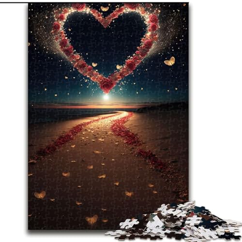 Puzzle für Erwachsene und Jugendliche, 1000 Teile, Herz am Strand, anspruchsvolles Spiel, Spielzeug, Wanddekoration, einzigartige Geburtstags (Größe 26x38cm) von NBDSOYEWO