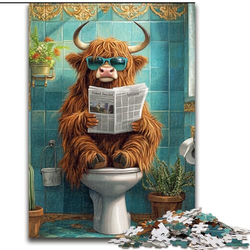 Puzzle für Erwachsene und Jugendliche, 1000 Teile, Hochlandkuh auf der Toilette, geeignet für Kinder ab 14 Jahren, Lernspiele für zu Hause, DIY-Spielzeug, Kunstwerk, Geschenk (Größe 26x38cm) von NBDSOYEWO