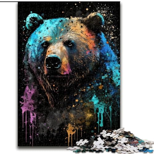 Puzzle für Erwachsene und Jugendliche, 1000 Teile, Paintsplash Bear, geeignet für Kinder ab 14 Jahren, Lernspiele für zu Hause, DIY-Spielzeug, Kunstwerk, Geschenk (Größe 50x75cm) von NBDSOYEWO
