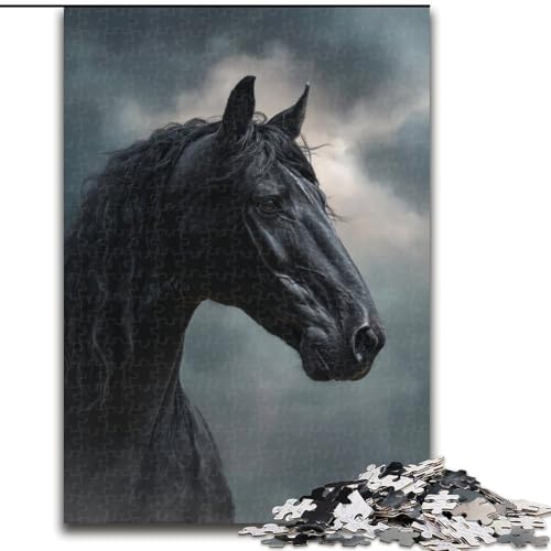 Puzzle für Erwachsene und Jugendliche, 1000 Teile, schwarzes Pferd, anspruchsvolles Spiel, Spielzeug, Wanddekoration, einzigartige Geburtstags (Größe 50x75cm) von NBDSOYEWO