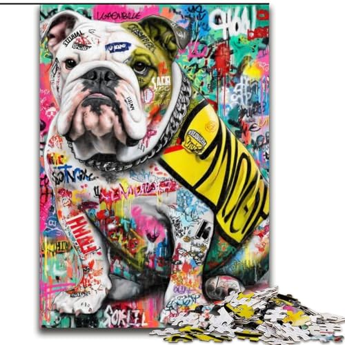 Puzzle für Erwachsene und Teenager, Bulldog-Kritzeleien, lustige Aktivität für zu Hause, Spielzeug für Regentage, Geburtstagsgeschenke (Größe 50x75cm) von NBDSOYEWO