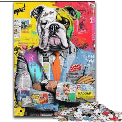 Puzzle für Erwachsene und Teenager, Bulldog-Kritzeleien, lustige Aktivität für zu Hause, Spielzeug für Regentage, Geburtstagsgeschenke (Größe 50x75cm) von NBDSOYEWO